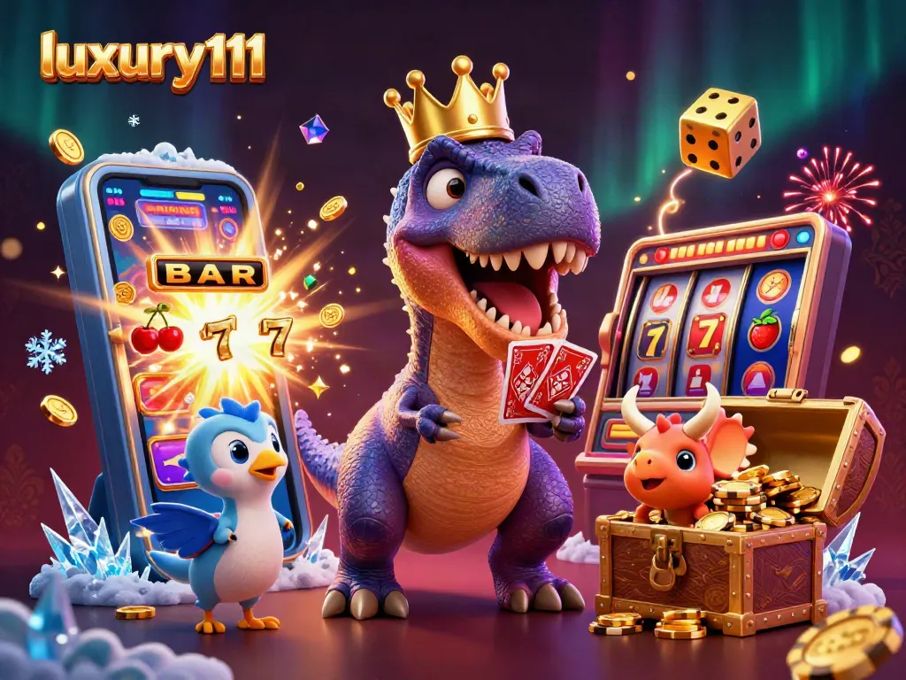 Experience thrilling casino action with luxury111 featuring animated dinosaurs and exciting slot machines.