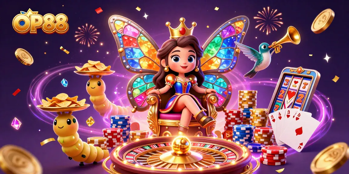Experience the excitement of OP88 with enchanting characters and vibrant casino elements.
