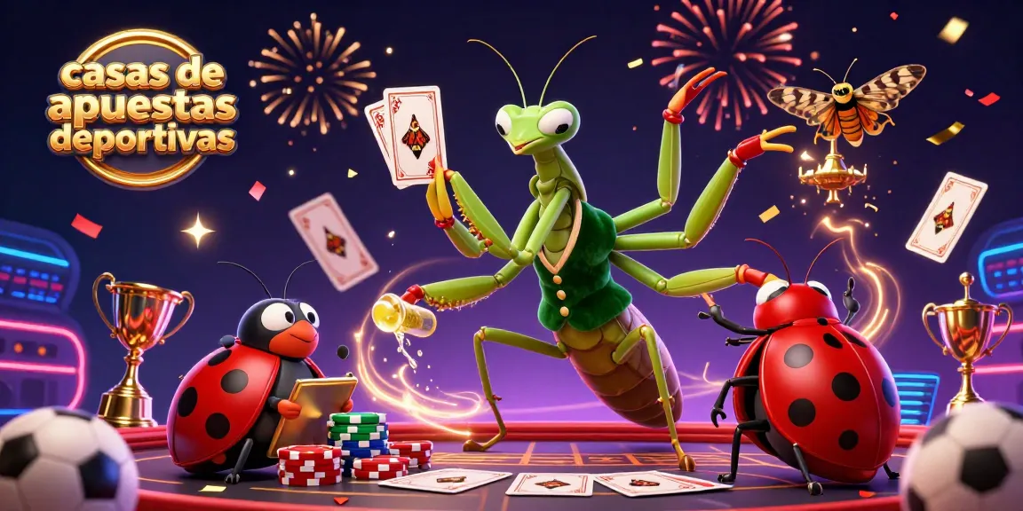 Explora las casas de apuestas deportivas con un mantis y una mariquita en un dinámico entorno de apuestas.