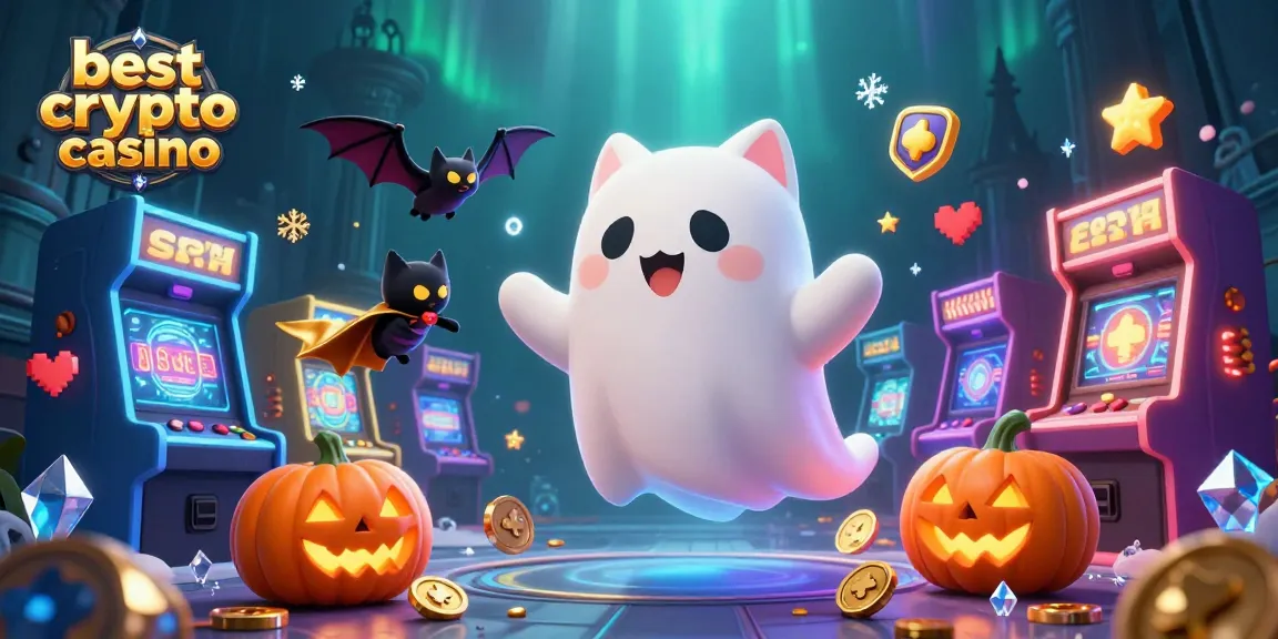Disfruta en el mejor casino cripto con un gato fantasma y decoración de Halloween.
