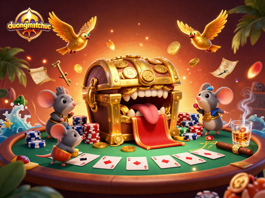 Spin to win big with duongmatchuoc at this vibrant casino scene filled with treasures and excitement.