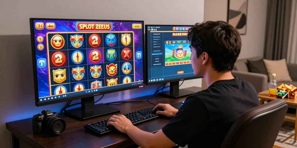 Engaging gaming scene at situs 888 with Slot Zeus excitement, showcasing vibrant graphics and comfortable setup.
