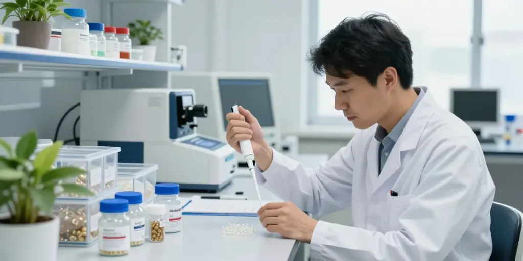 SwissChems peptides research in a professional laboratory setting.