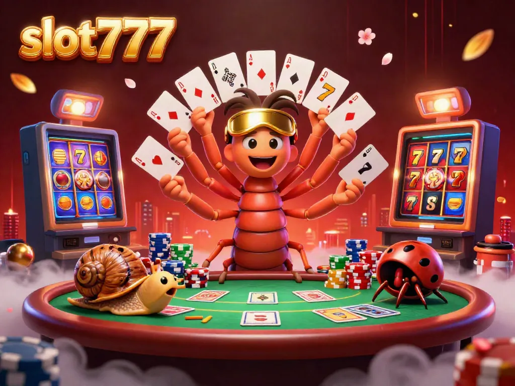 Permainan slot777 dengan dealer kartun 3D dan simbol mesin slot yang menggoda, penuh strategi dan peluang menang.