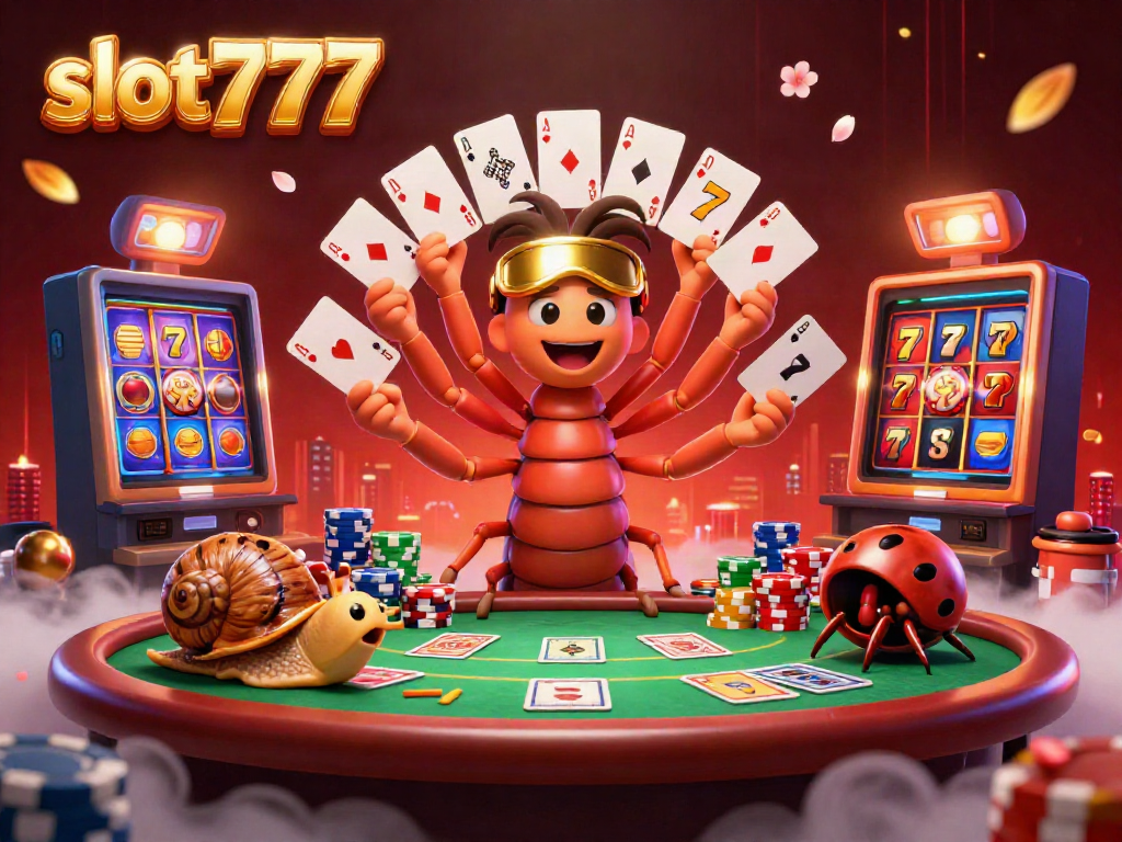 Permainan slot777 dengan dealer kartun 3D dan simbol mesin slot yang menggoda, penuh strategi dan peluang menang.