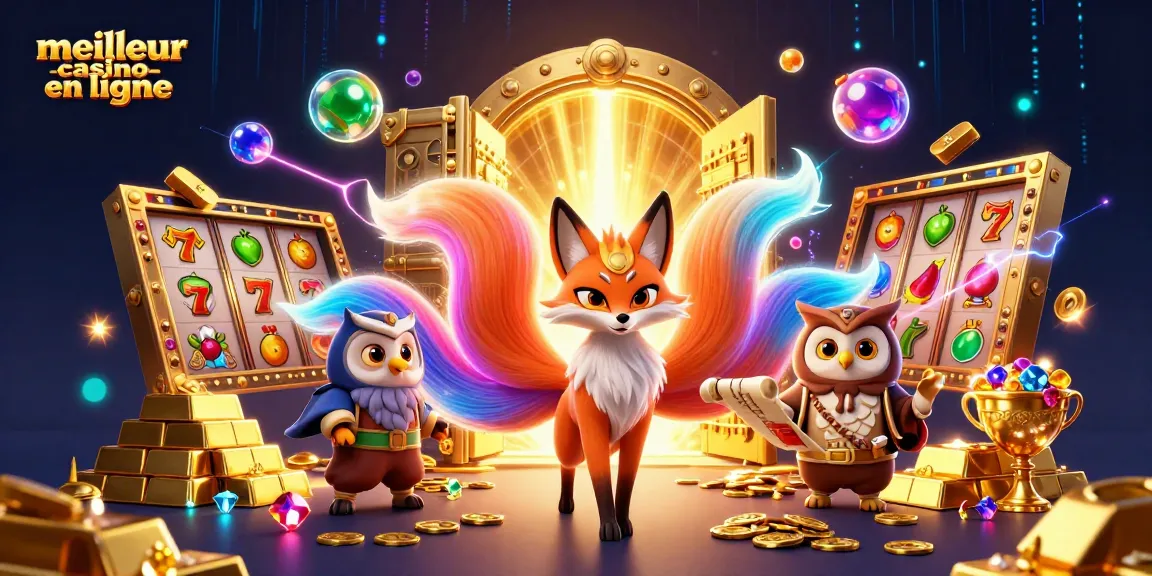 Embarquez dans l'expérience du meilleur casino en ligne avec des personnages 3D animés et des éléments de jeu scintillants.