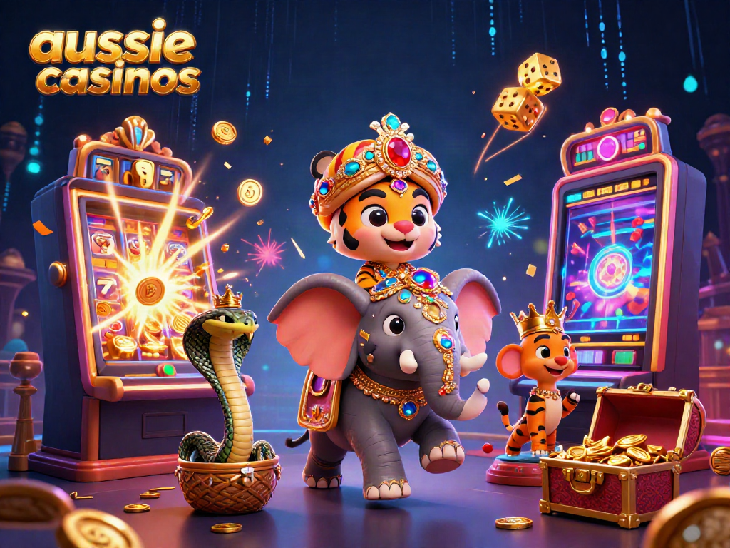 Experience the excitement of aussie casinos with a vibrant 3D illustration of a tiger maharaja.