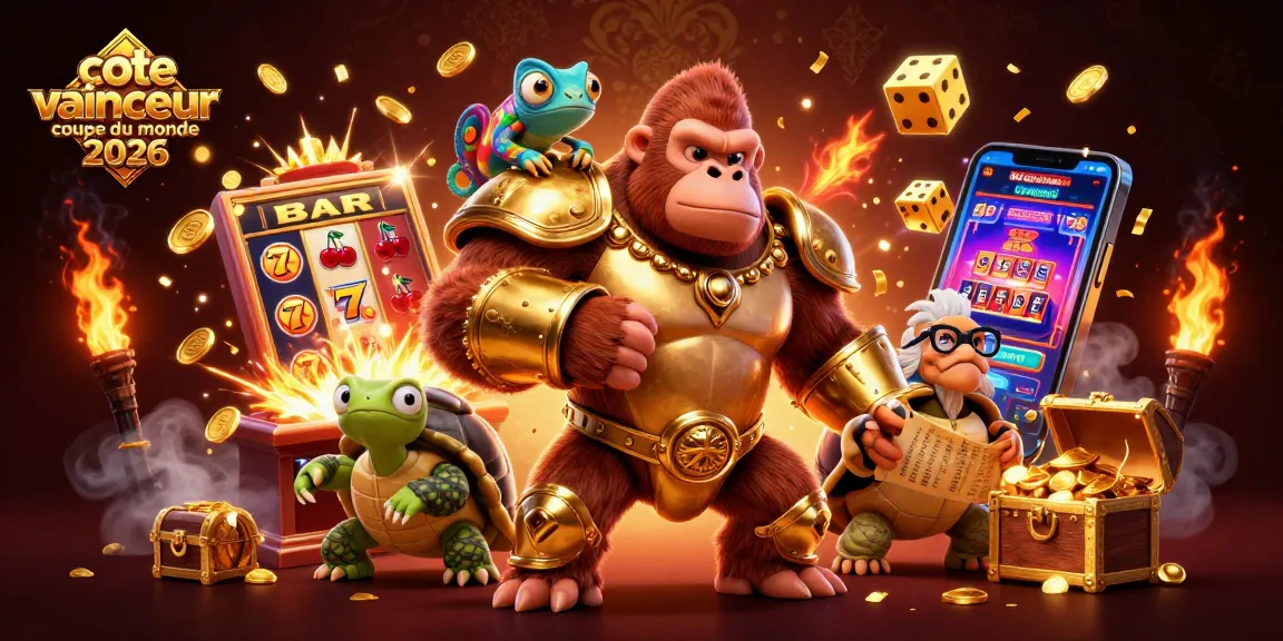 Visualisez la cote vainqueur coupe du monde 2026 à travers une illustration dynamique mettant en scène des personnages et éléments de casino.