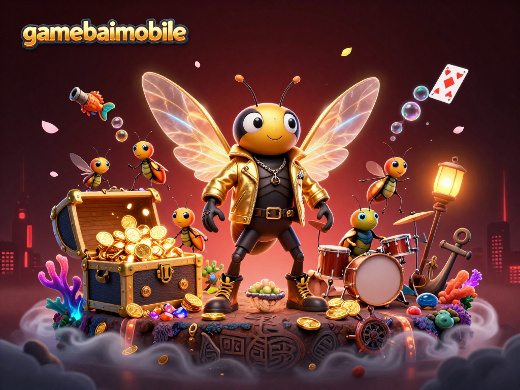 Experience thrilling action at gamebaimobile with a vibrant 3D casino illustration packed with exciting game elements.