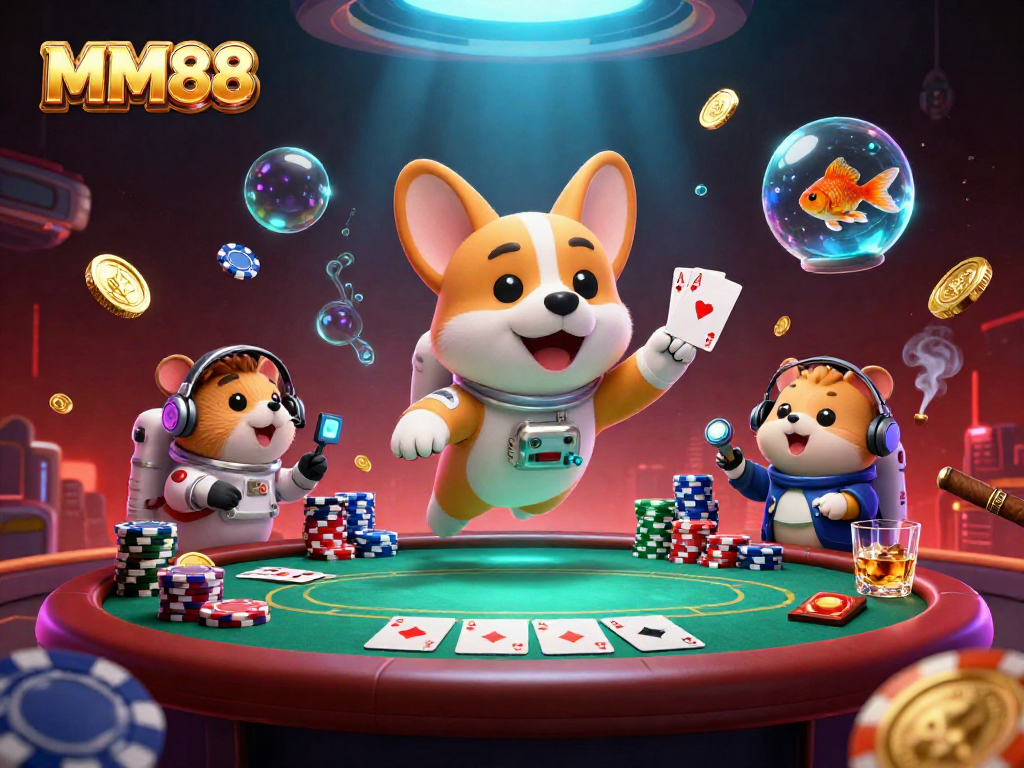 Experience excitement at MM88's cosmic casino with playful characters and vibrant games.