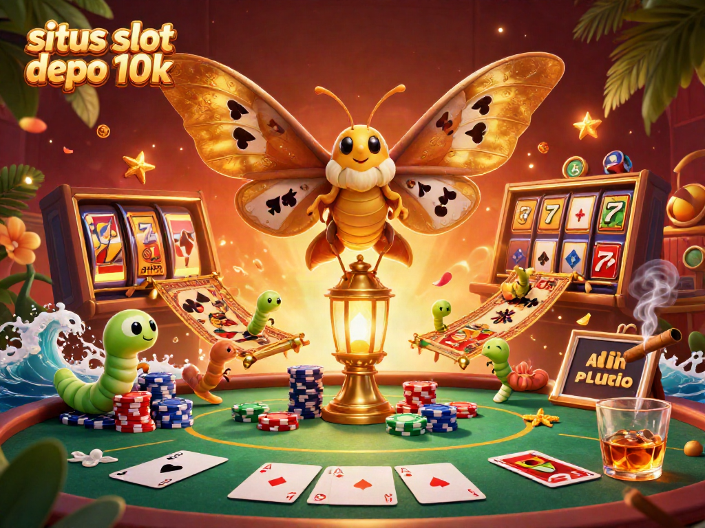 Swing into action with situs slot depo 10k, showcasing a vibrant scene of colorful poker chips and lively games.
