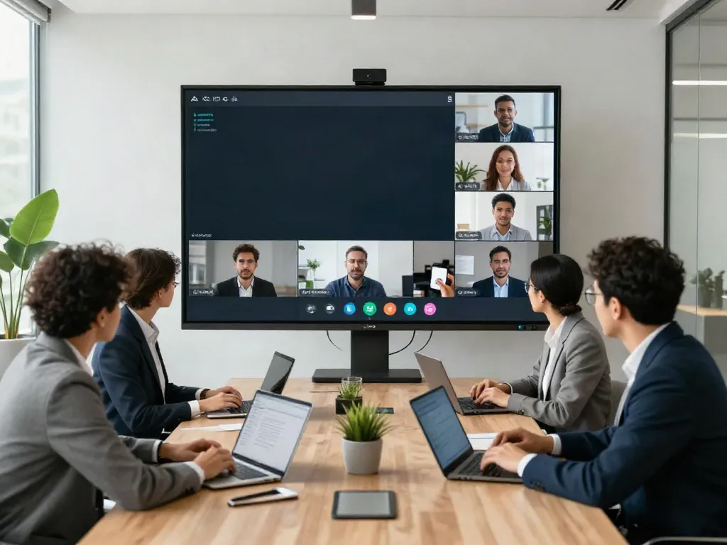 Deepfake-protected meetings with a diverse team collaborating in a secure virtual environment.