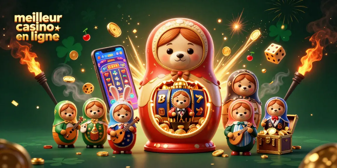Découvrez le meilleur casino en ligne avec une scène animée de jeux et de personnages de casino.