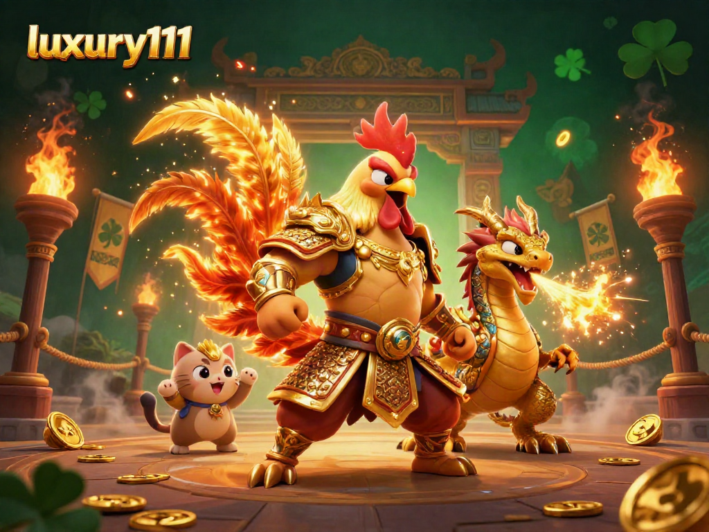 Experience luxury111 with an animated fighting scene featuring vibrant characters and immersive casino elements.