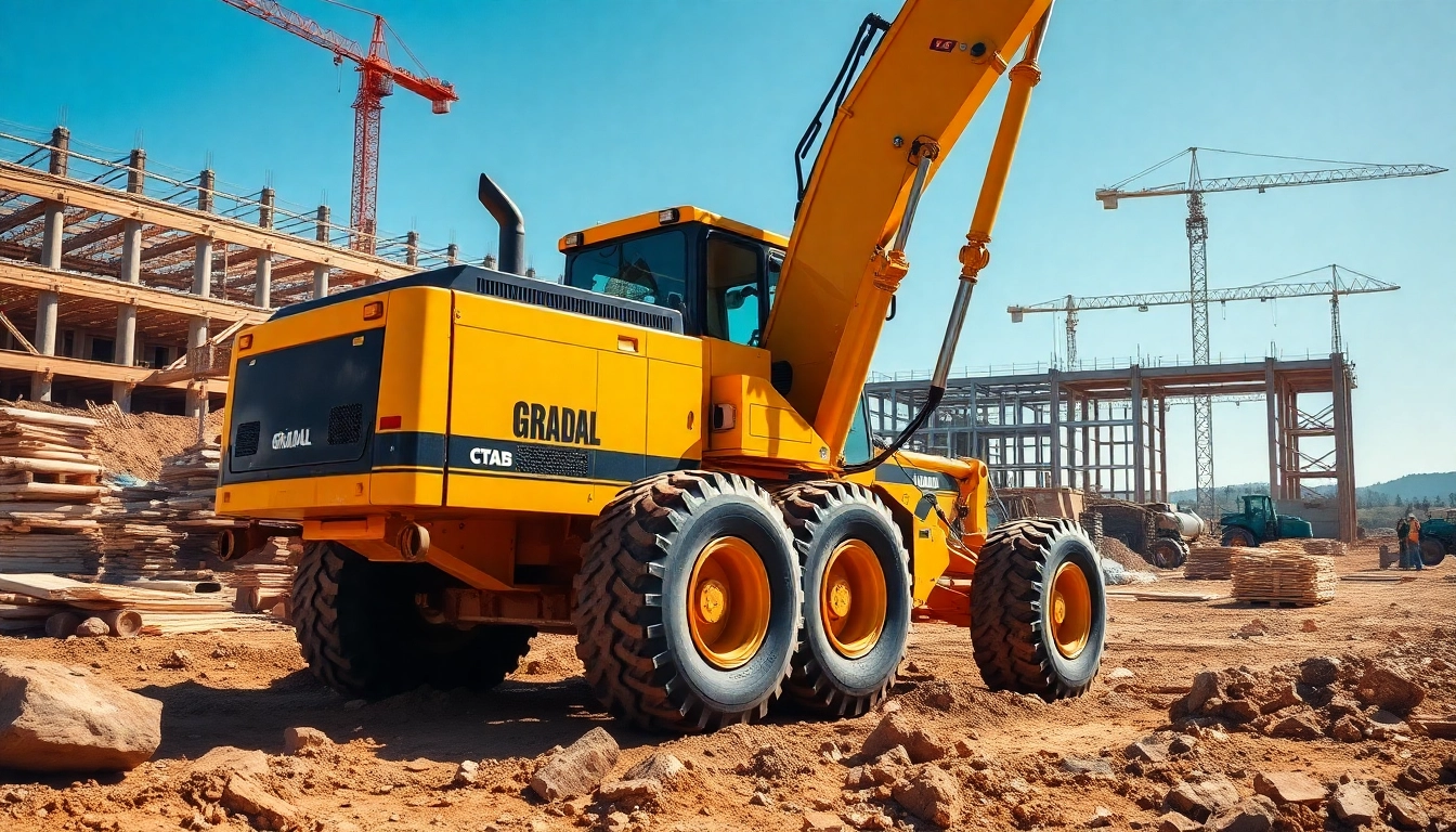 Gradall excavator operating on a rugged construction site showcasing its unique design and capabilities.