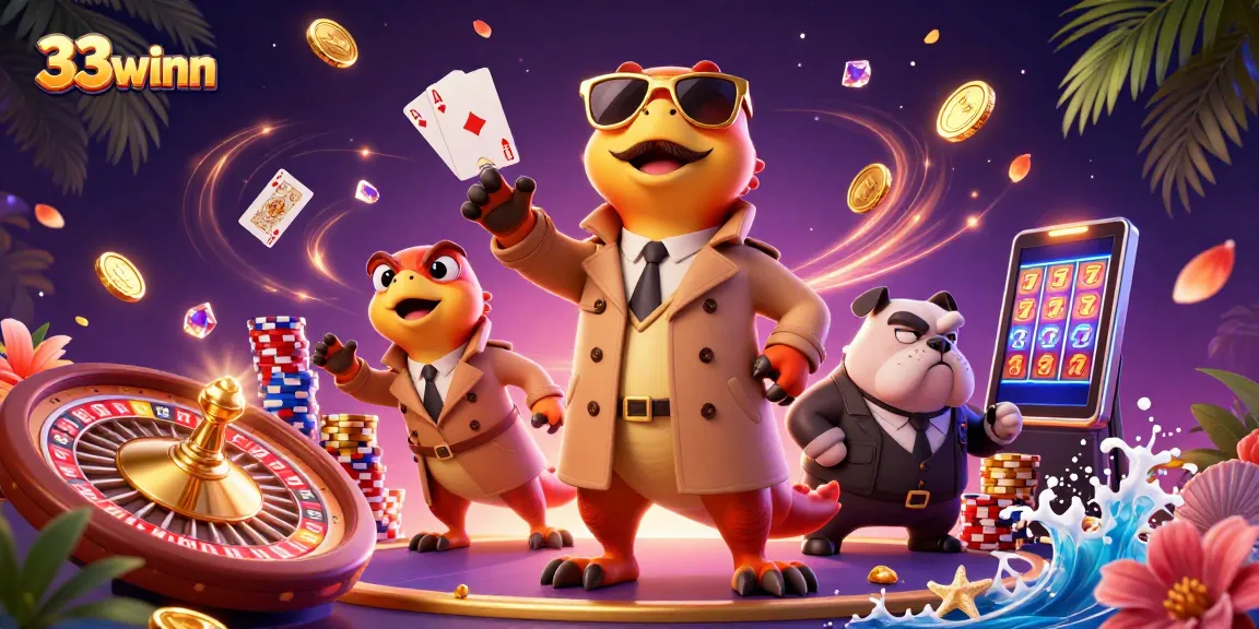 Engage in fun with 33winn, as cartoon raptors try to sneak into a VIP casino scene.