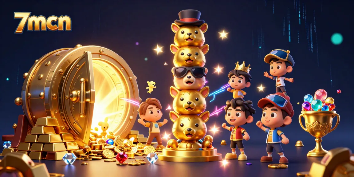 Experience the excitement of 7mcn with vibrant casino-themed imagery featuring golden treasures and animated totem elements.
