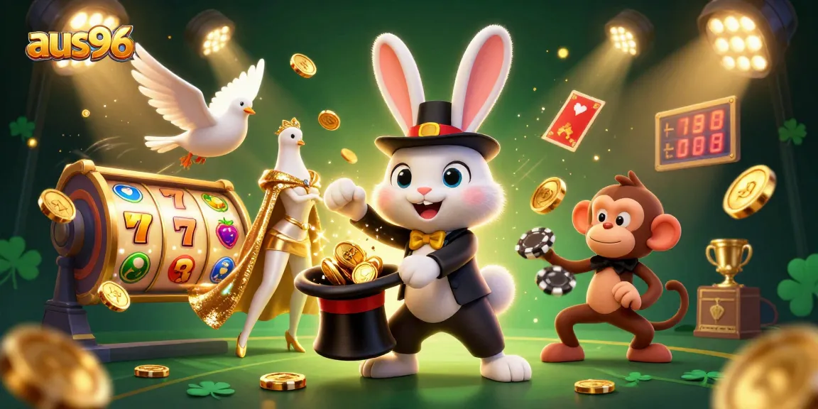 Spin the reels with aus96 for a captivating online gaming experience featuring vibrant characters and golden winnings.