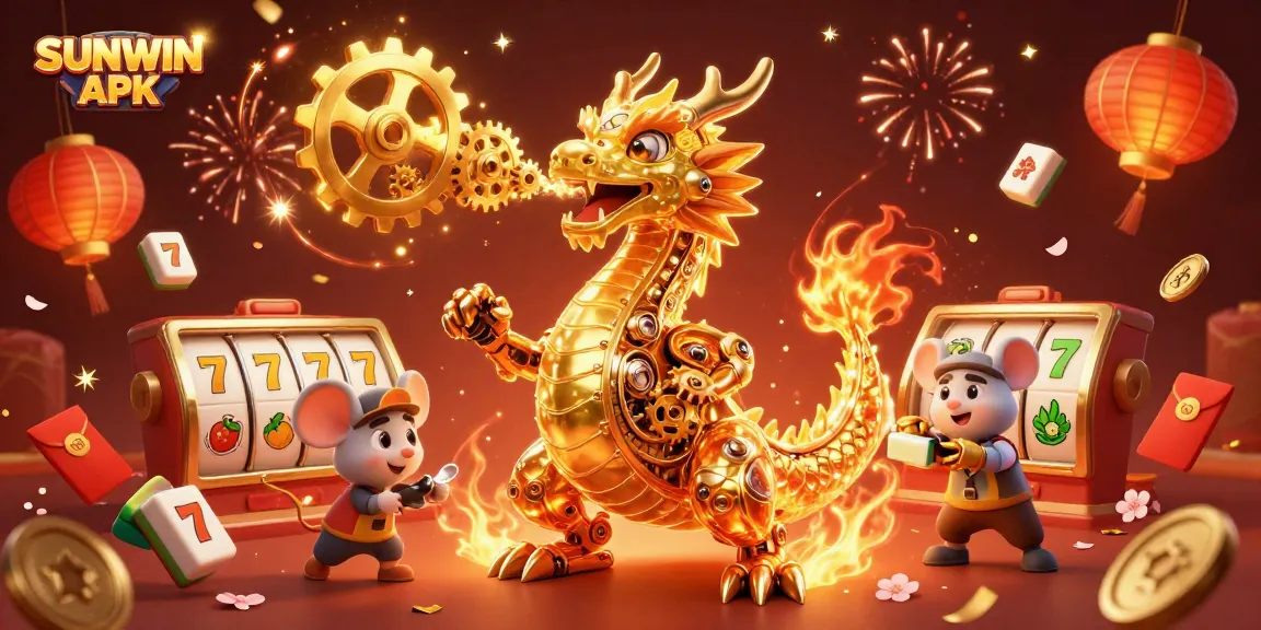 Engage with SUNWIN APK for thrilling slot experiences featuring a golden dragon and festive elements.