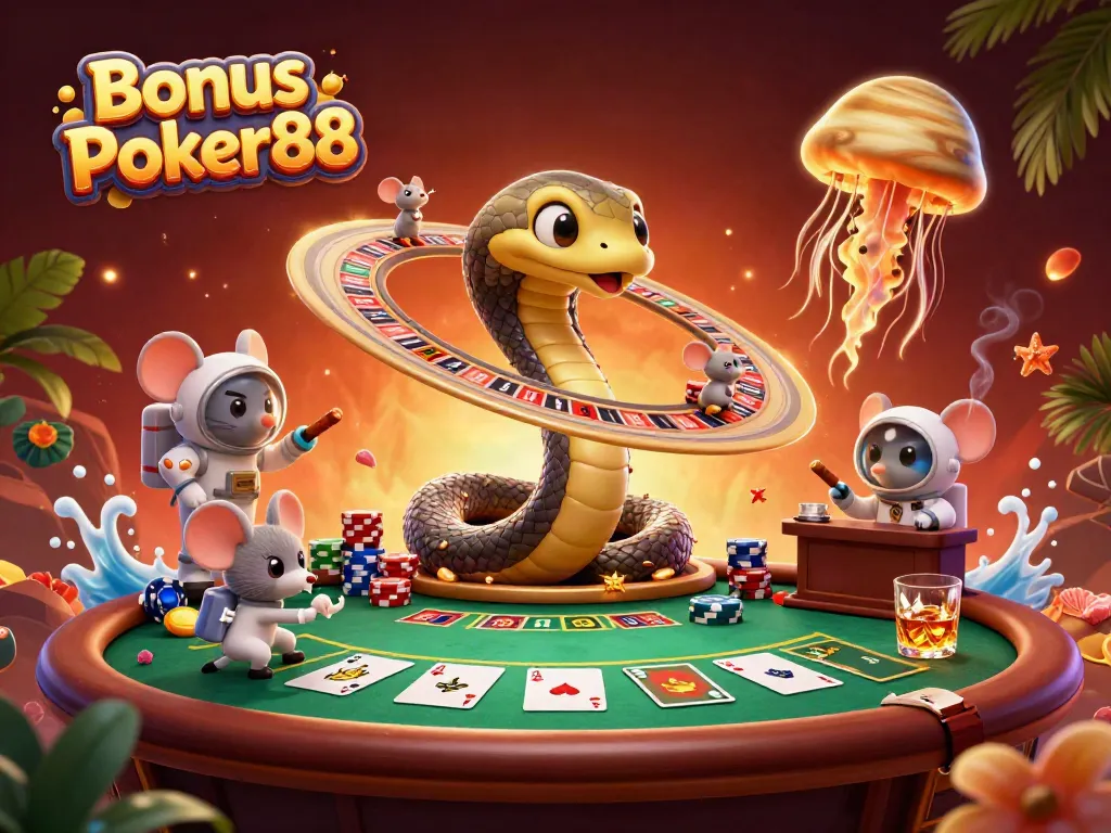 Engage with Bonus Poker88 as astronaut mice place bets on a cosmic roulette wheel.