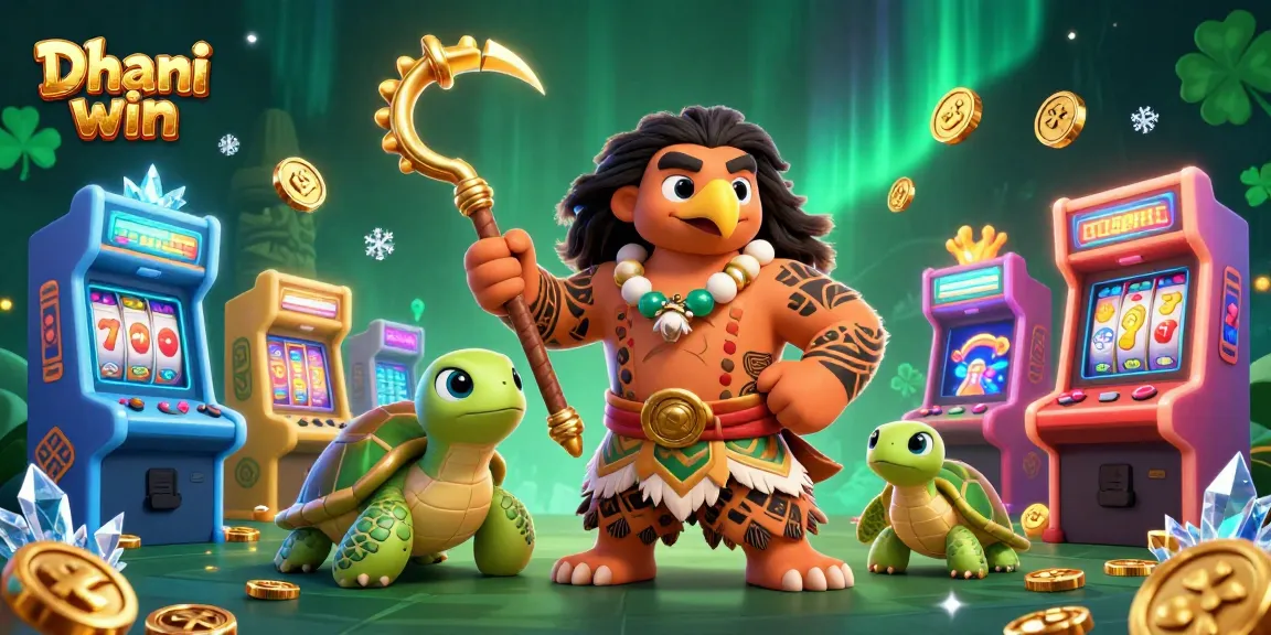 Engage in thrilling Dhani win gaming with dynamic 3D characters surrounded by vibrant casino elements.