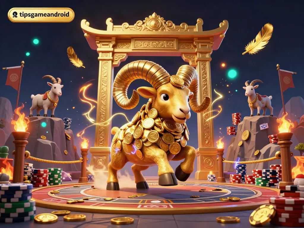 Experience thrilling gameplay with tipsgameandroid as a golden ram charges through a casino-themed arena.