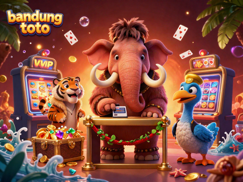 Experience excitement with bandung toto in this vibrant 3D casino scene featuring unique characters and rich game elements.