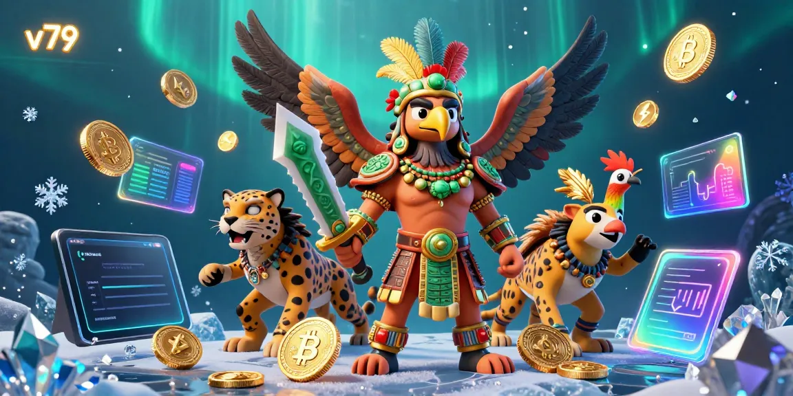 Experience the thrill of v79 gaming with animated Aztec warriors and crypto coins in action.