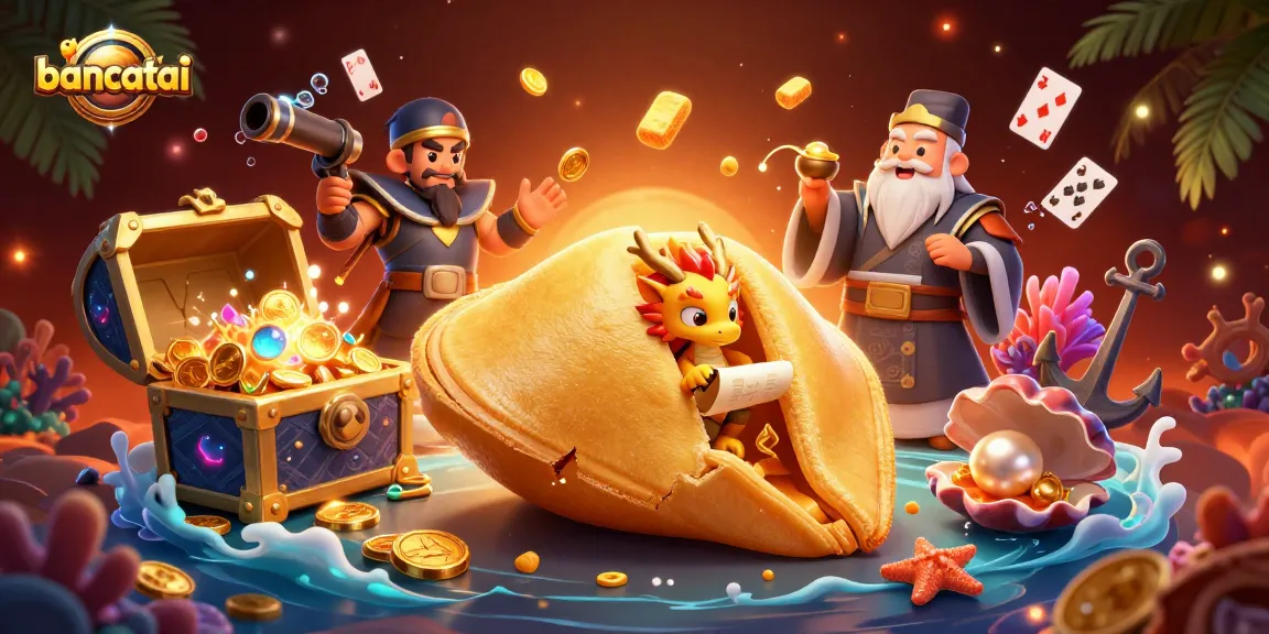 Engage with bancatai's vibrant 3D casino scene showcasing fortune cookies and festive gaming elements.