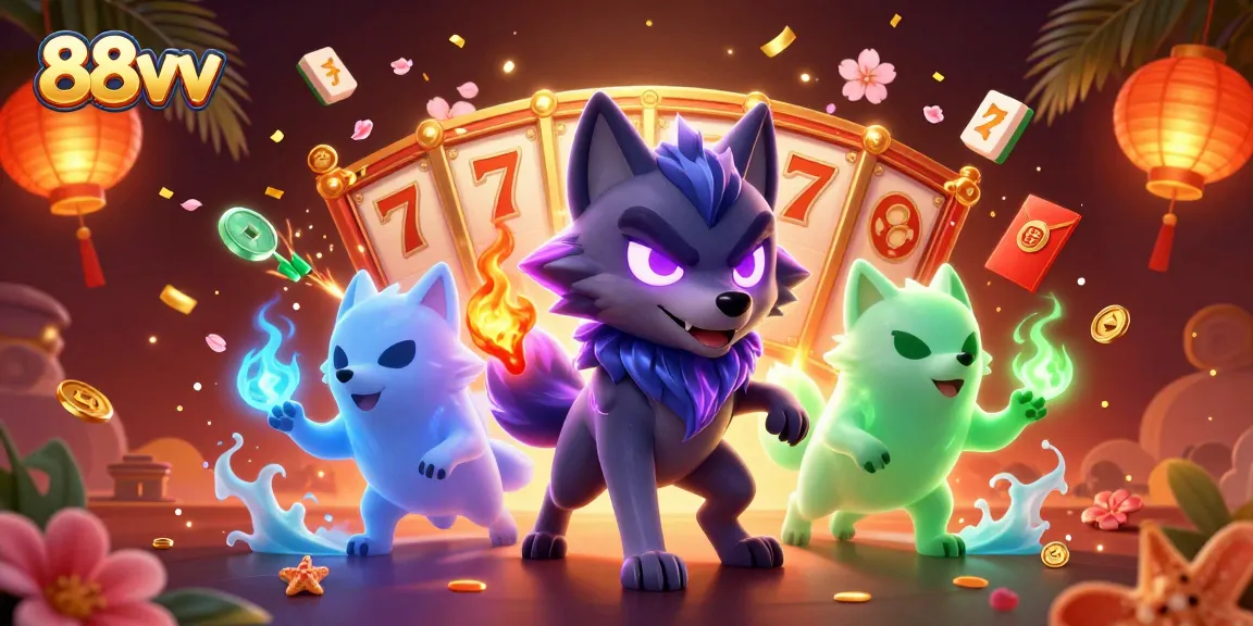 Experience dynamic 88vv slot spins with ghostly wolves and vibrant casino elements