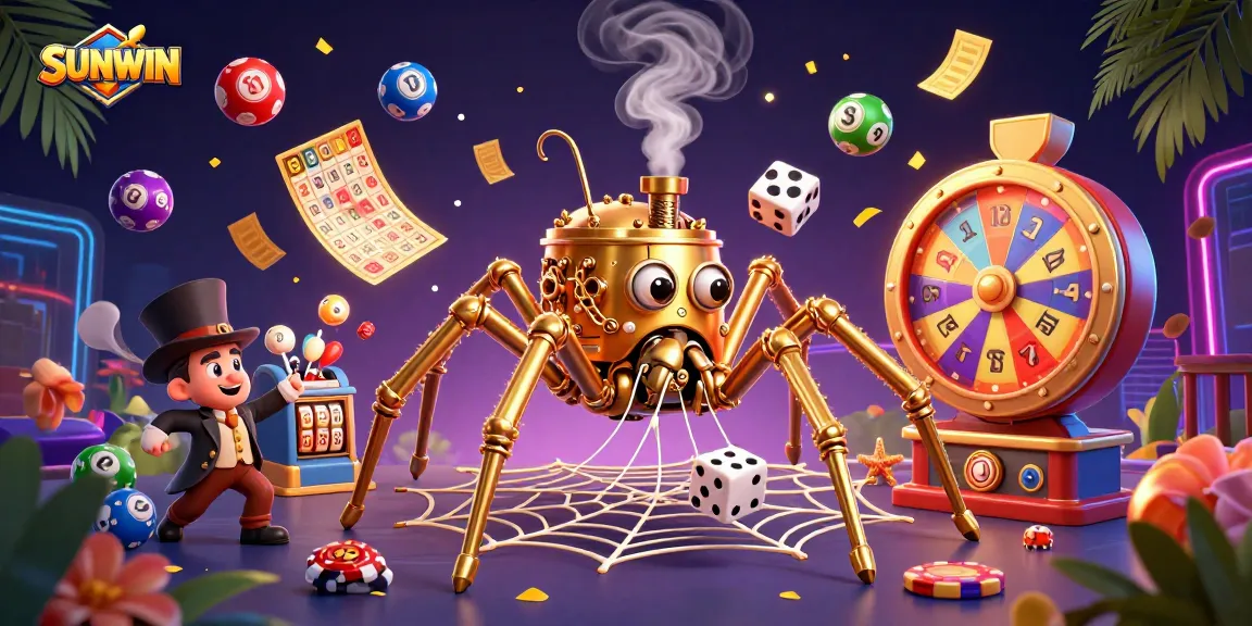 Engage in thrilling gameplay with SUNWIN’s unique steampunk-themed casino scene featuring colorful lottery elements.