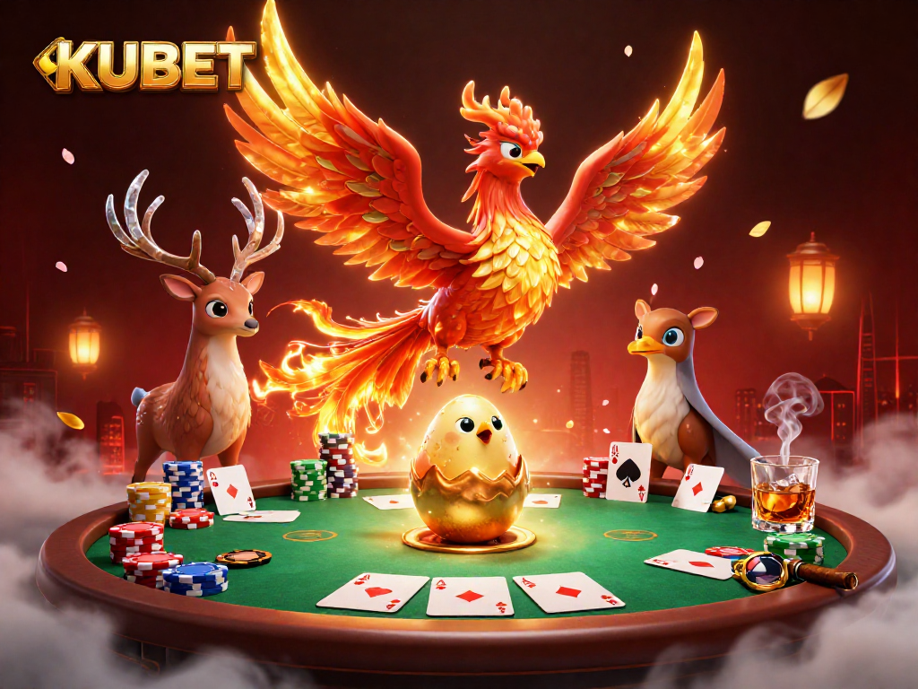 Experience thrilling games at KUBET with vibrant poker elements and majestic characters!