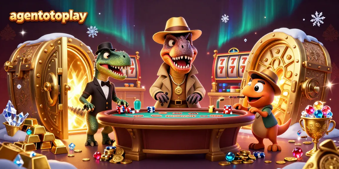 Gambarkan agentotoplay dengan velociraptor mencuri chip di meja blackjack dalam ilustrasi kasino yang mengesankan.