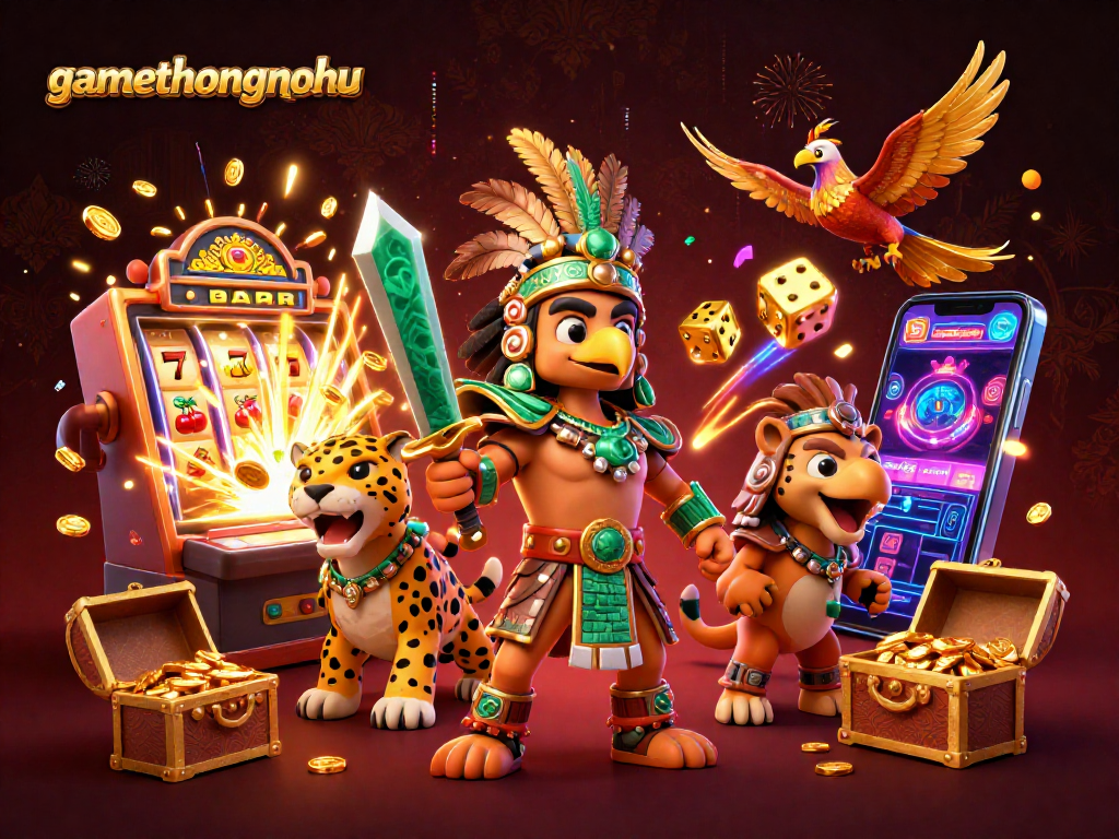 Experience the excitement of gamethuongnohu with an Aztec-themed jackpot filled with treasures and vibrant characters.