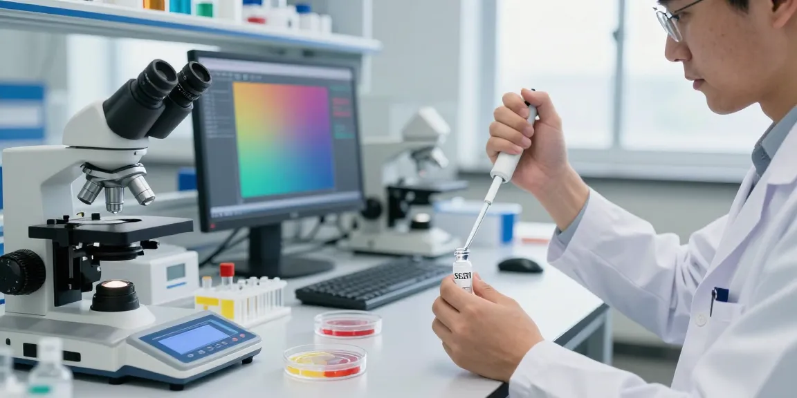 Researcher examining SS31 peptide buy in a modern lab environment.