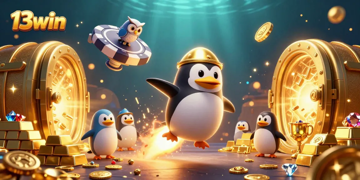 Experience thrill and excitement with 13win as the golden penguin races to a casino station.