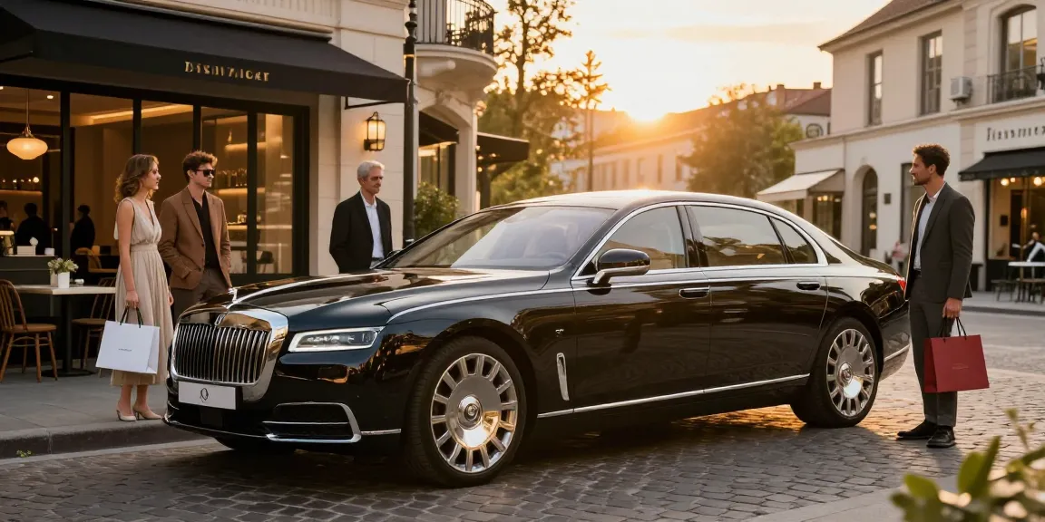 LUXURY 777 dalam suasana rental mobil mewah, kendaraan menawan di lingkungan perkotaan, menampilkan gaya hidup glamor.