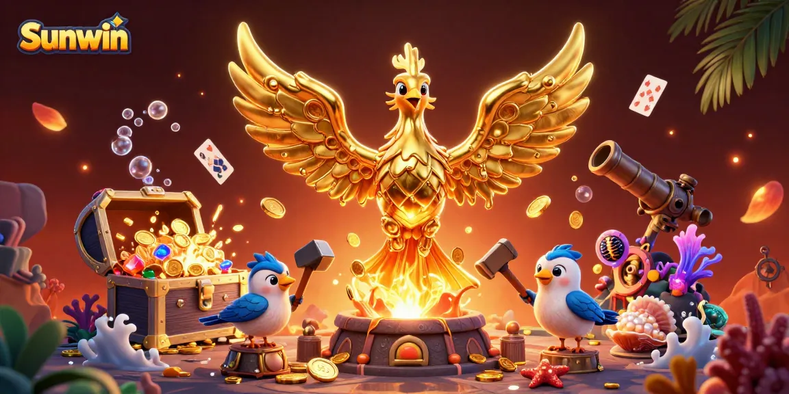 Experience the thrill of Sunwin's game-winning strategies with a vibrant 3D casino scene.