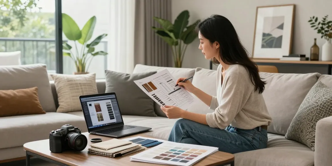 Desainer interior berkolaborasi di living room modern dengan layanan https://decorserene.com/privacy-policy/ untuk dekorasi rumah yang elegan.