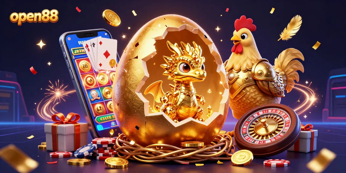 Experience the thrill of open88 with a dragon and poker chips amidst vibrant casino elements.
