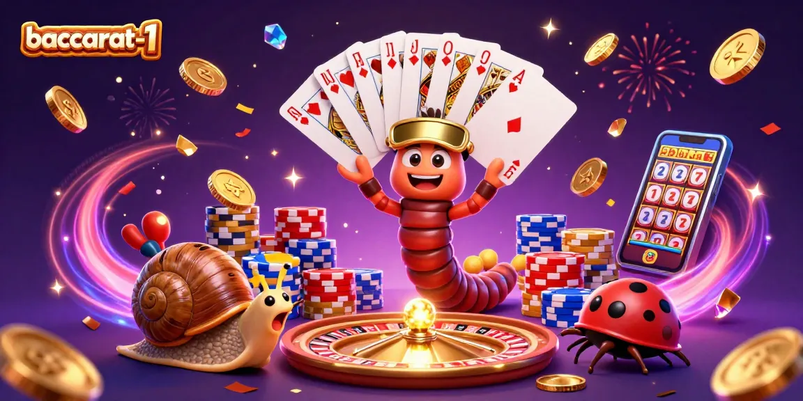 Engage with baccarat-1's exciting online gameplay featuring a vivid illustration of a millipede dealer and high rollers.