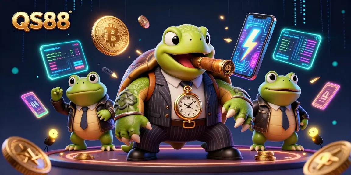 Experience thrilling gameplay at QS88 with a vibrant casino scene featuring iconic characters and crypto elements.