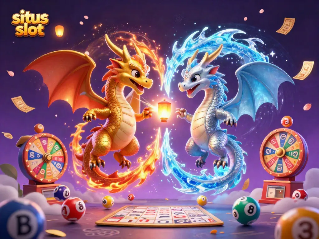 Experience situs slot excitement with animated dragons and vibrant casino elements.