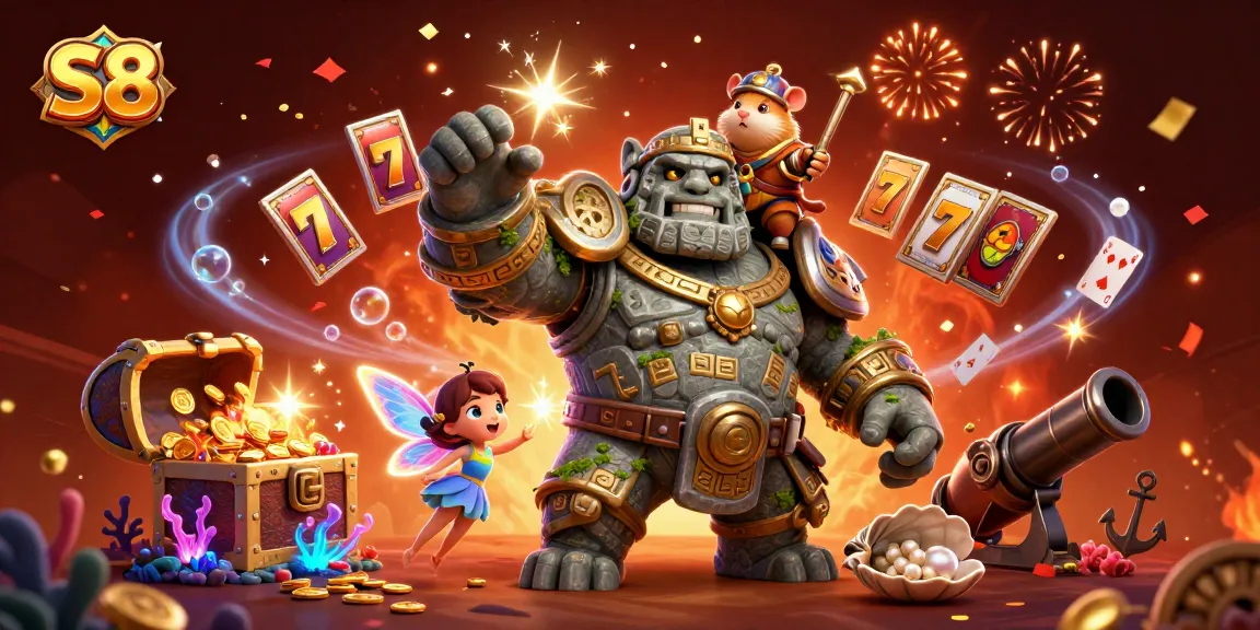 S8 engages players with a vibrant casino world full of dynamic slot reels, golden treasures, and magical characters.