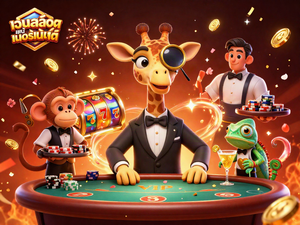 Experience the thrill of เว็บสล็อต แท้ 100 เปอร์เซ็นต์ with high-roller characters and vibrant casino elements.