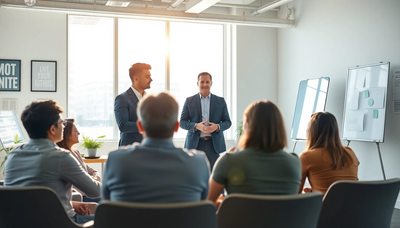 Leadership coaching services California showcased in an interactive workshop environment with a dynamic business coach.
